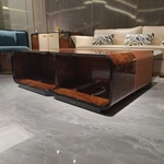 Luxury Rectangular Coffee Table Featuring Premium Wood Veneer with Central Leather Inlay Accent for Sophisticated Interiors